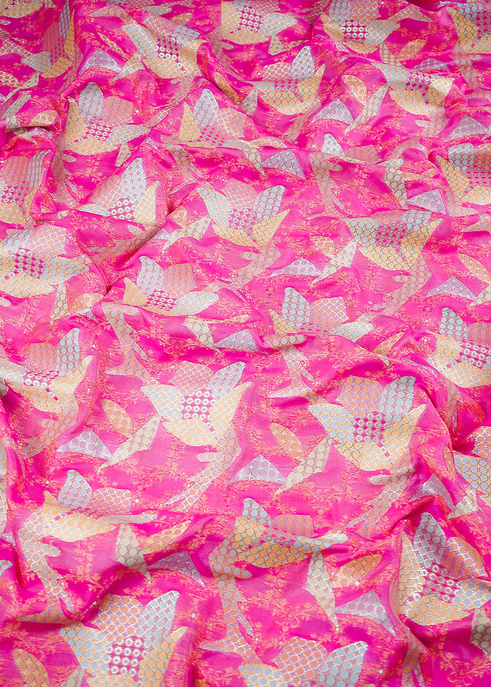 Pink Banarasi Brocade Fabric With All Over Thread And Zari Handloom 24767
