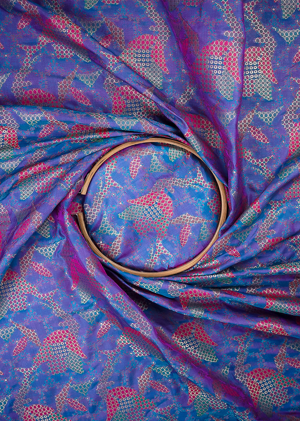 Blue Banarasi Brocade Fabric With All Over Thread And Zari Handloom 24768