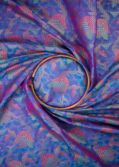 Blue Banarasi Brocade Fabric With All Over Thread And Zari Handloom 24768