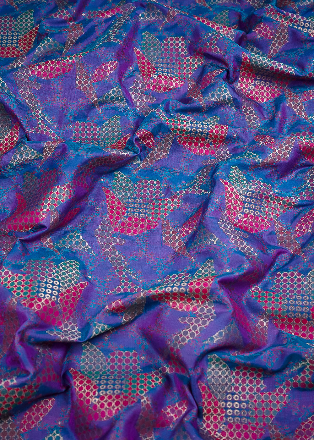 Blue Banarasi Brocade Fabric With All Over Thread And Zari Handloom 24768