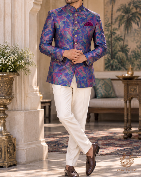 Blue Banarasi Brocade Fabric With All Over Thread And Zari Handloom 24768