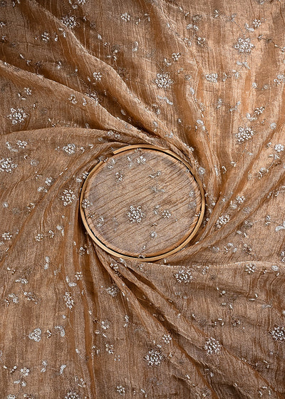 Peach Crushed Tissue Fabric With All Over Zari, Sequins, Katdana And Bead Work 24782