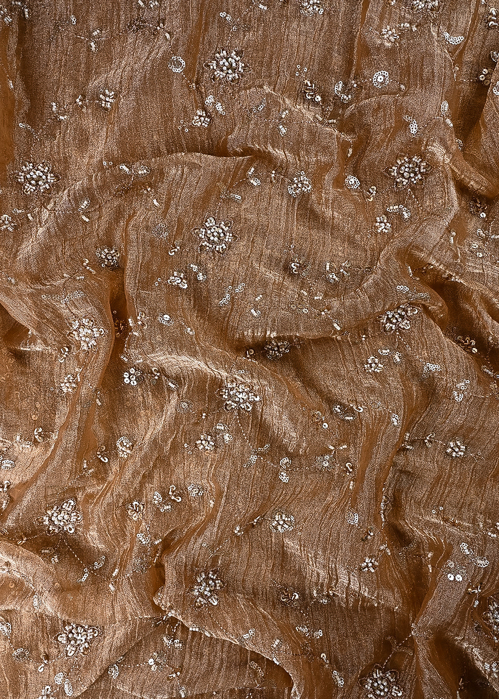Peach Crushed Tissue Fabric With All Over Zari, Sequins, Katdana And Bead Work 24782