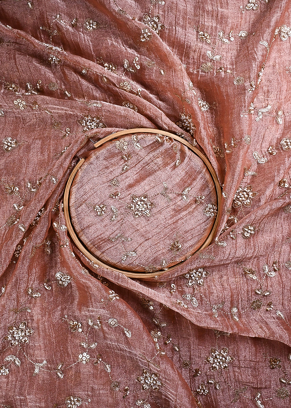 Onion Pink Crushed Tissue Fabric With All Over Zari, Sequins, Katdana And Bead Work 24784