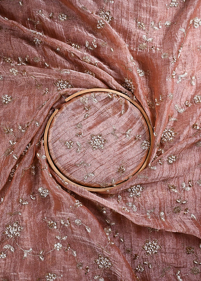 Onion Pink Crushed Tissue Fabric With All Over Zari, Sequins, Katdana And Bead Work 24784