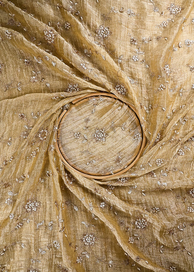 Golden Crushed Tissue Fabric With All Over Zari, Sequins, Katdana And Bead Work 24785