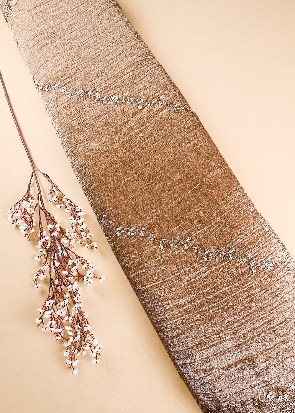 Peach Crushed Tissue Dupatta Fabric With All Over Sequins, Katdana And Bead Work 24788