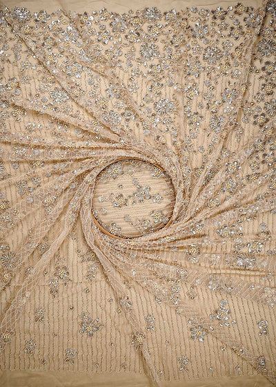 Chiku Imported Net Fabric With All Over Sequins, Katdana And Bead Work With One Side Heavy Border 24790