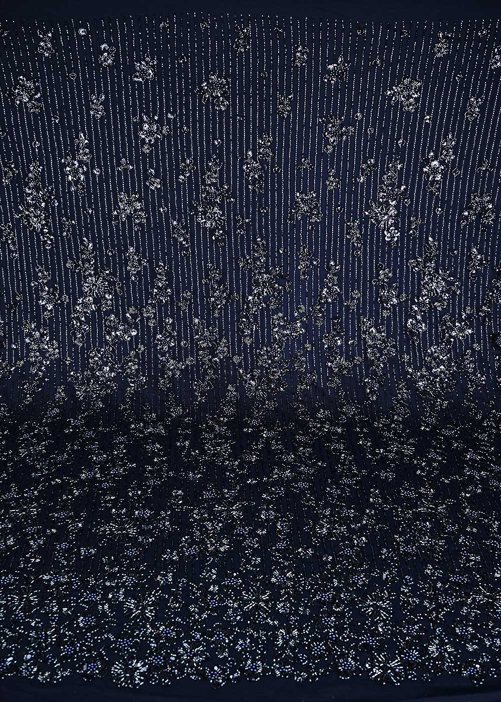 Navy Blue Imported Net Fabric With All Over Sequins, Katdana And Bead Work With One Side Heavy Border 24791