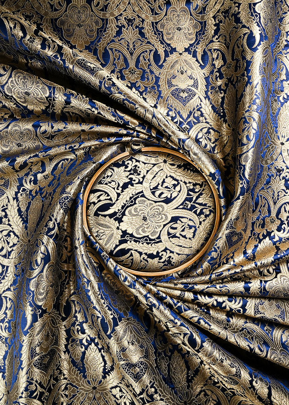 Purple Banarasi Brocade Fabric With All Over Zari And Thread Handloom 24797