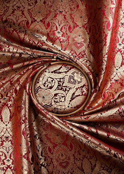 Maroon Banarasi Brocade Fabric With All Over Thread And Zari Handloom 24798