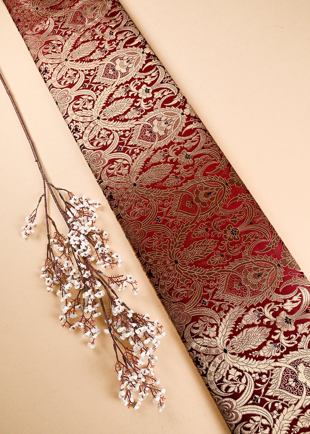 Maroon Banarasi Brocade Fabric With All Over Thread And Zari Handloom 24798