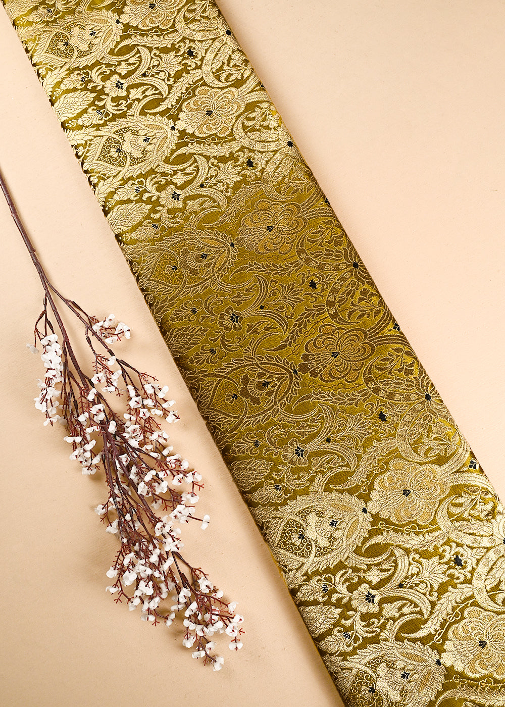 Mehendi Green Banarasi Brocade Fabric With All Over Thread And Zari Handloom 24799