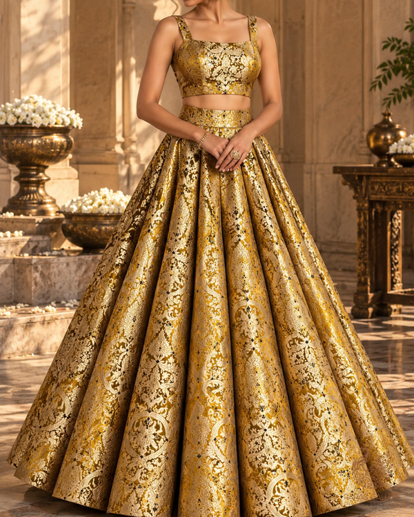 Mehendi Green Banarasi Brocade Fabric With All Over Thread And Zari Handloom 24799