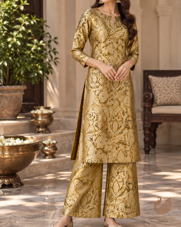 Mehendi Green Banarasi Brocade Fabric With All Over Thread And Zari Handloom 24799