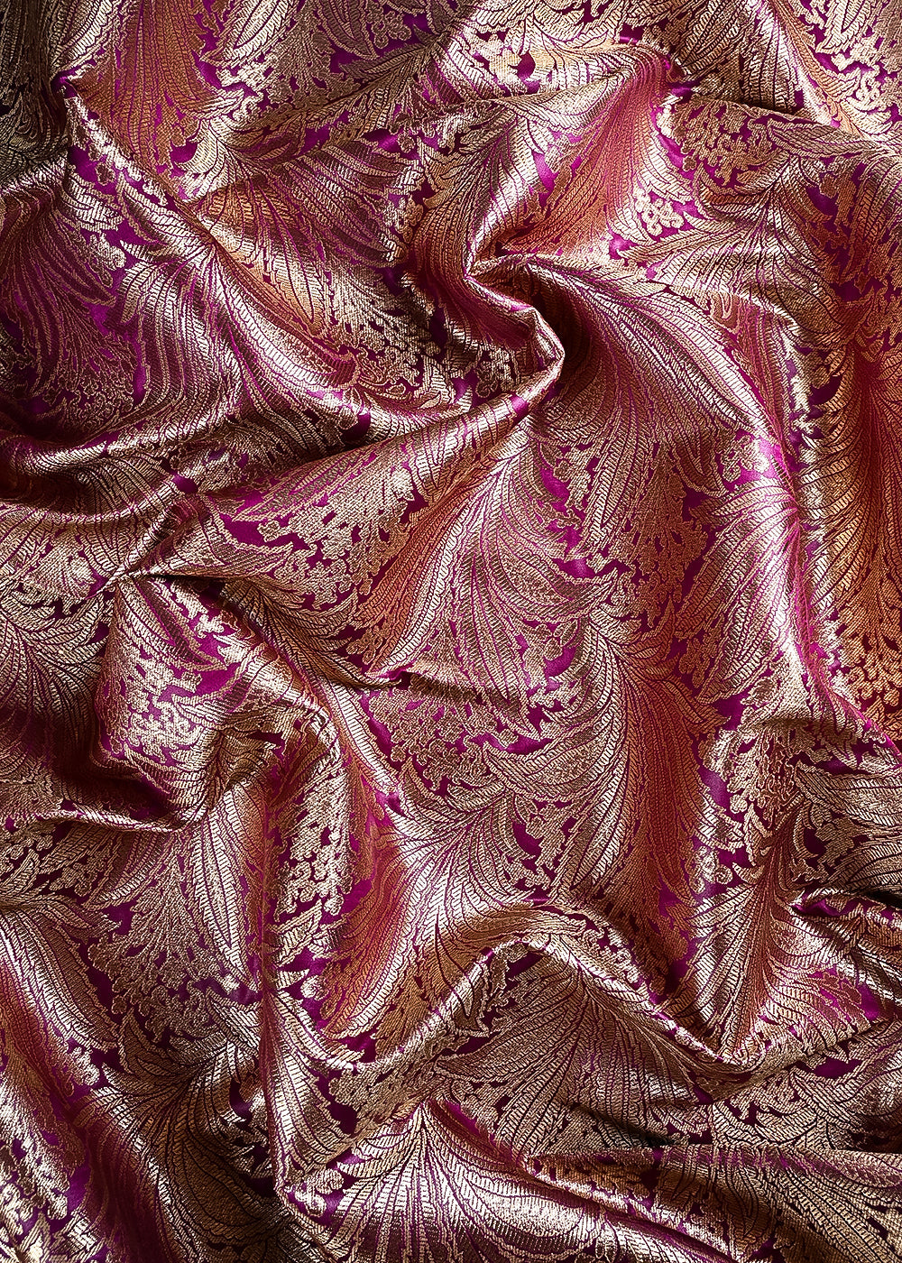 Purple Banarasi Brocade Fabric With All Over Thread And Zari Handloom 24800