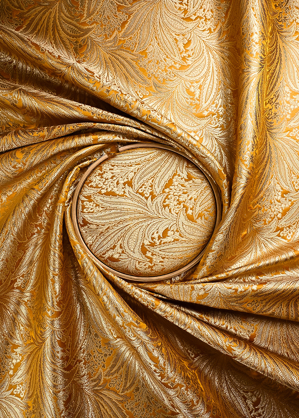 Mustard Banarasi Brocade Fabric With All Over Thread And Zari Handloom 24802