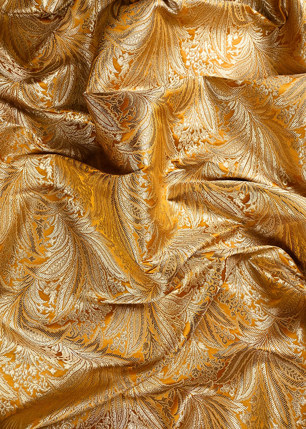 Mustard Banarasi Brocade Fabric With All Over Thread And Zari Handloom 24802