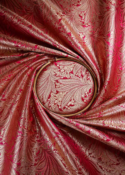Rani Pink Banarasi Brocade Fabric With All Over Thread And Zari Handloom 24803