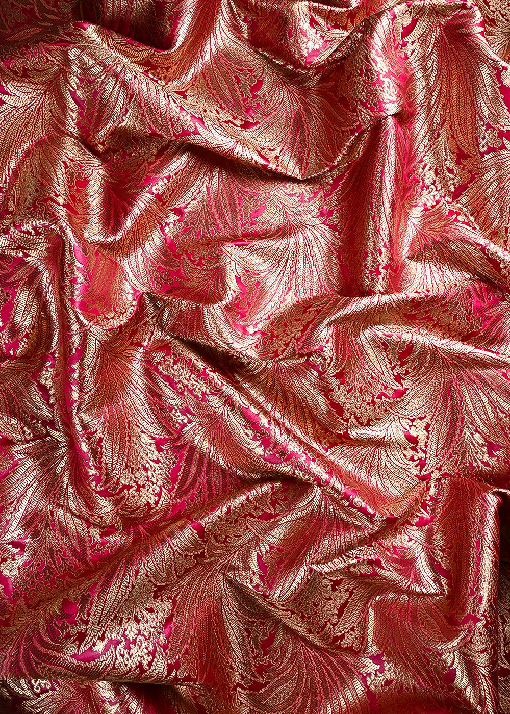 Rani Pink Banarasi Brocade Fabric With All Over Thread And Zari Handloom 24803