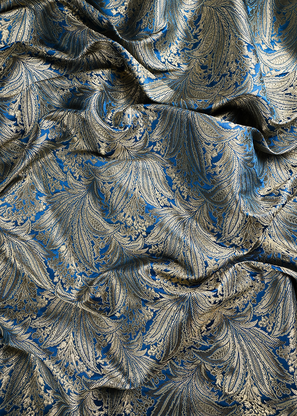Blue Banarasi Brocade Fabric With All Over Thread And Zari Handloom 24805