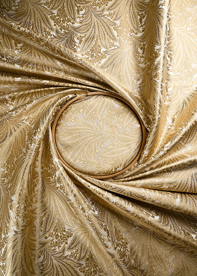 Off White Banarasi Brocade Fabric With All Over Thread And Zari Handloom 24806