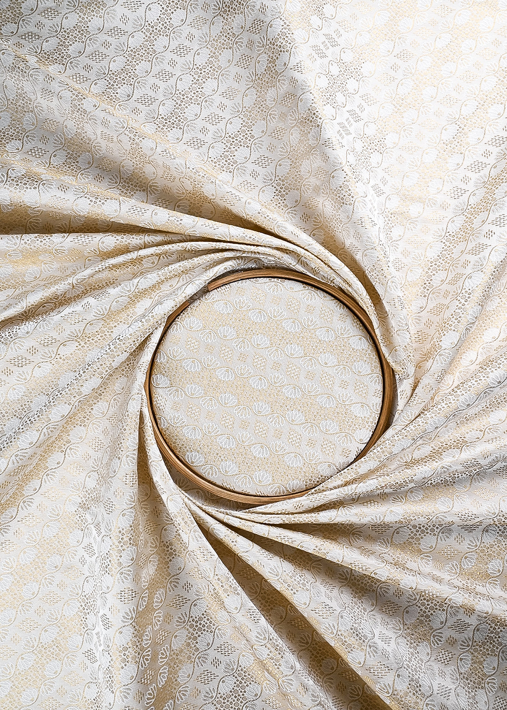 White Dyeable Silk Fabric With All Over Zari And Thread Handloom 24808