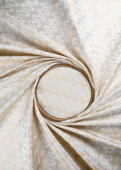 White Dyeable Silk Fabric With All Over Zari And Thread Handloom 24808