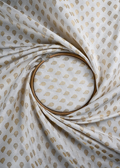 White Dyeable Silk Fabric With All Over Zari And Thread Handloom 24809