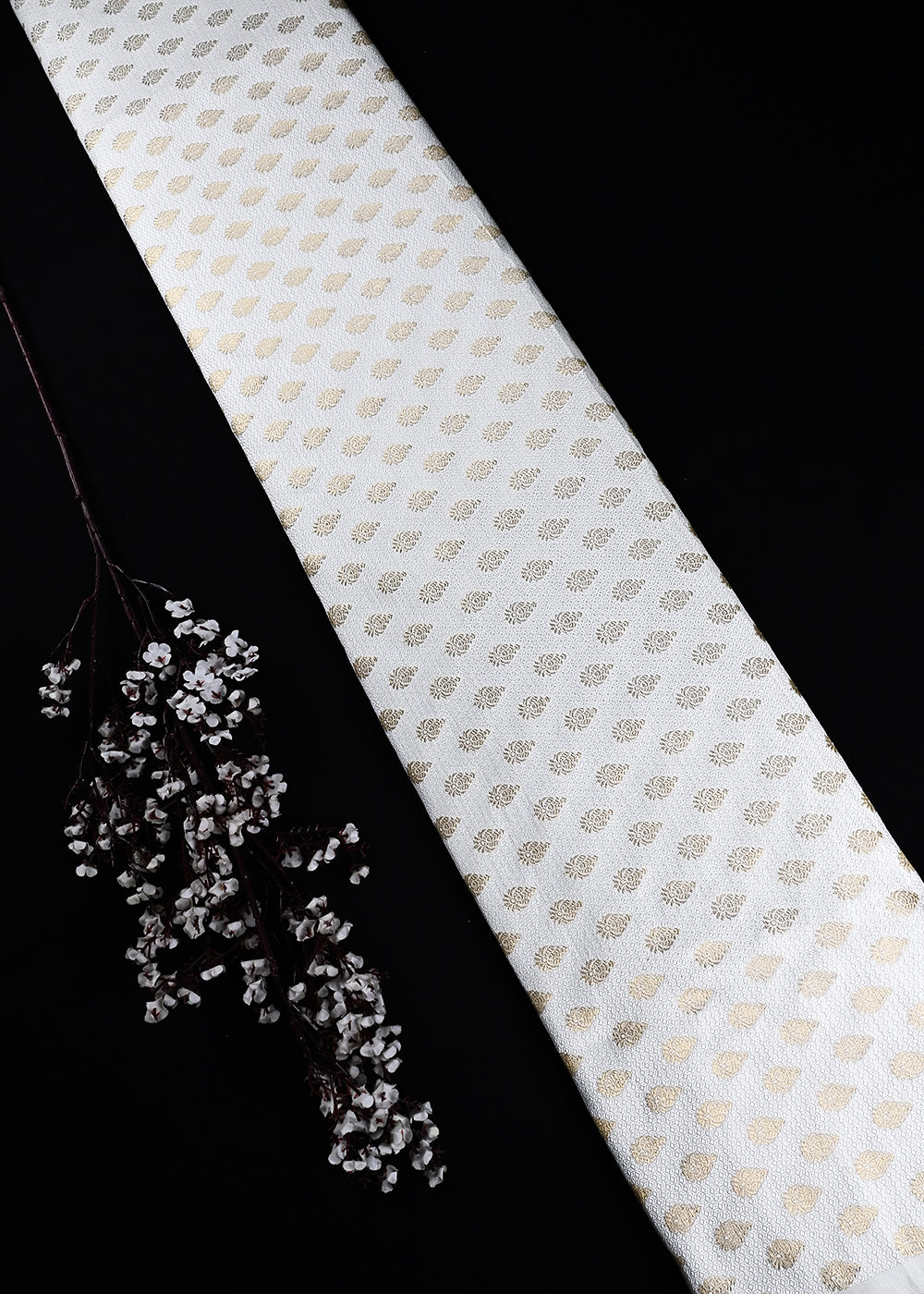 White Dyeable Silk Fabric With All Over Zari And Thread Handloom 24809