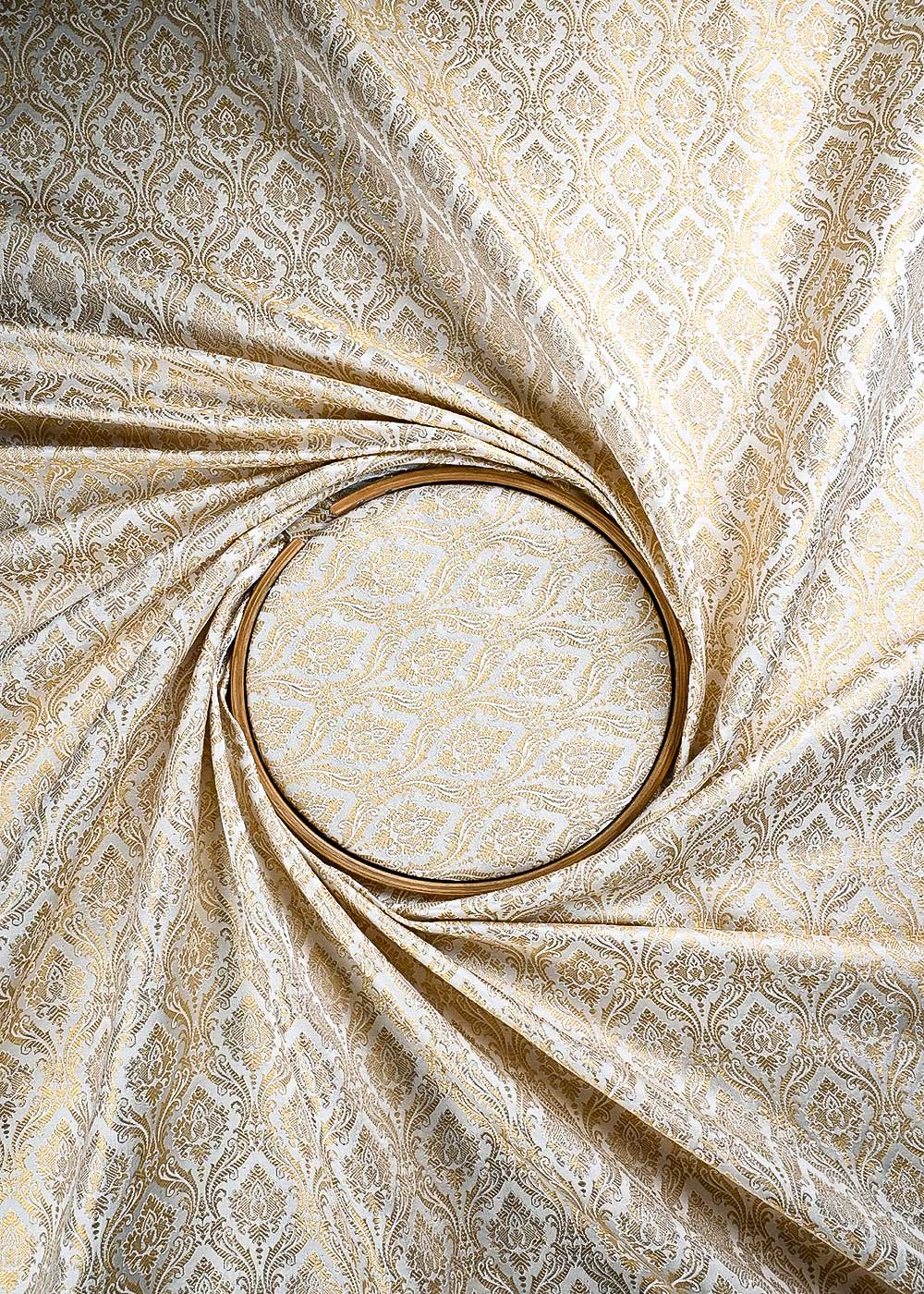 White Dyeable Silk Fabric With All Over Zari And Thread Handloom 24810