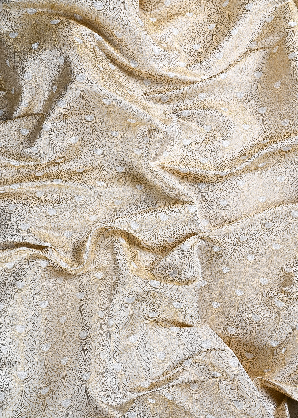 White Dyeable Silk Fabric With All Over Zari And Thread Handloom 24811