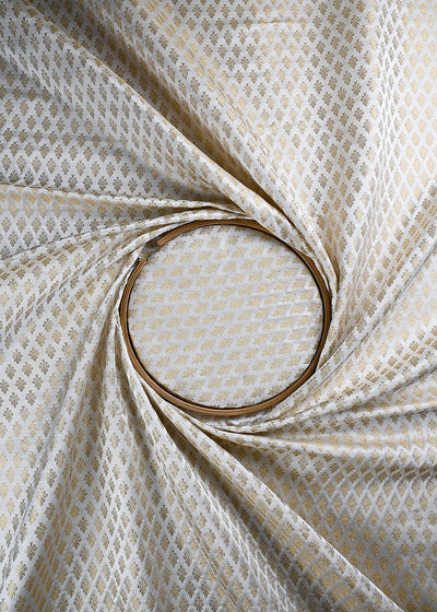 White Dyeable Silk Fabric With All Over Zari And Thread Handloom 24813