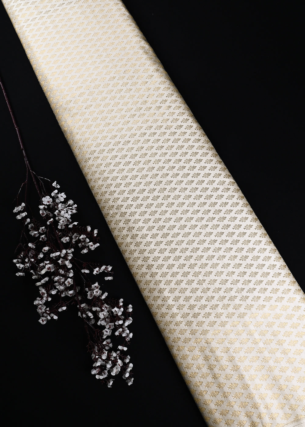 White Dyeable Silk Fabric With All Over Zari And Thread Handloom 24813