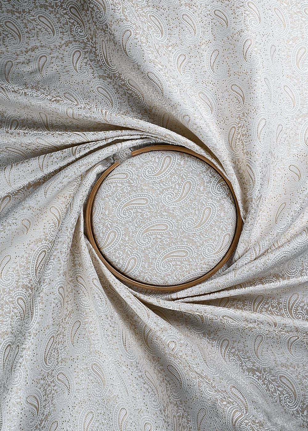 White Dyeable Silk Fabric With All Over Zari And Thread Handloom 24814