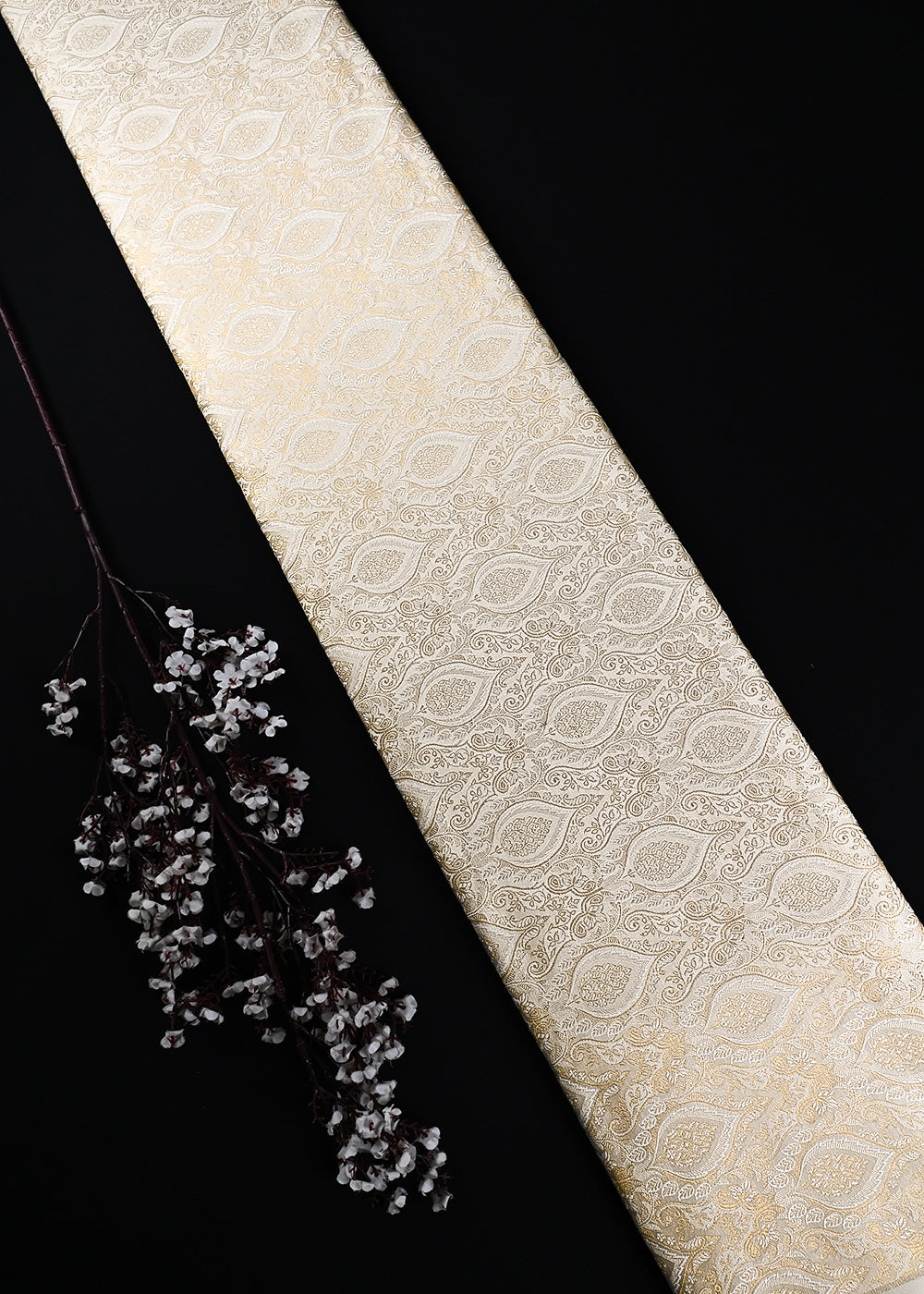 White Dyeable Silk Fabric With All Over Zari And Thread Handloom 24815