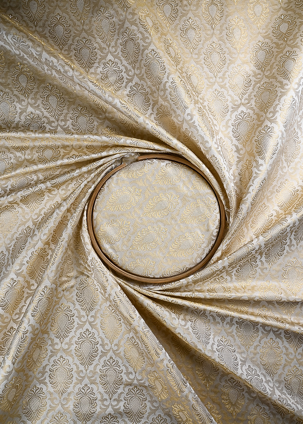 White Dyeable Silk Fabric With All Over Zari And Thread Handloom 24816