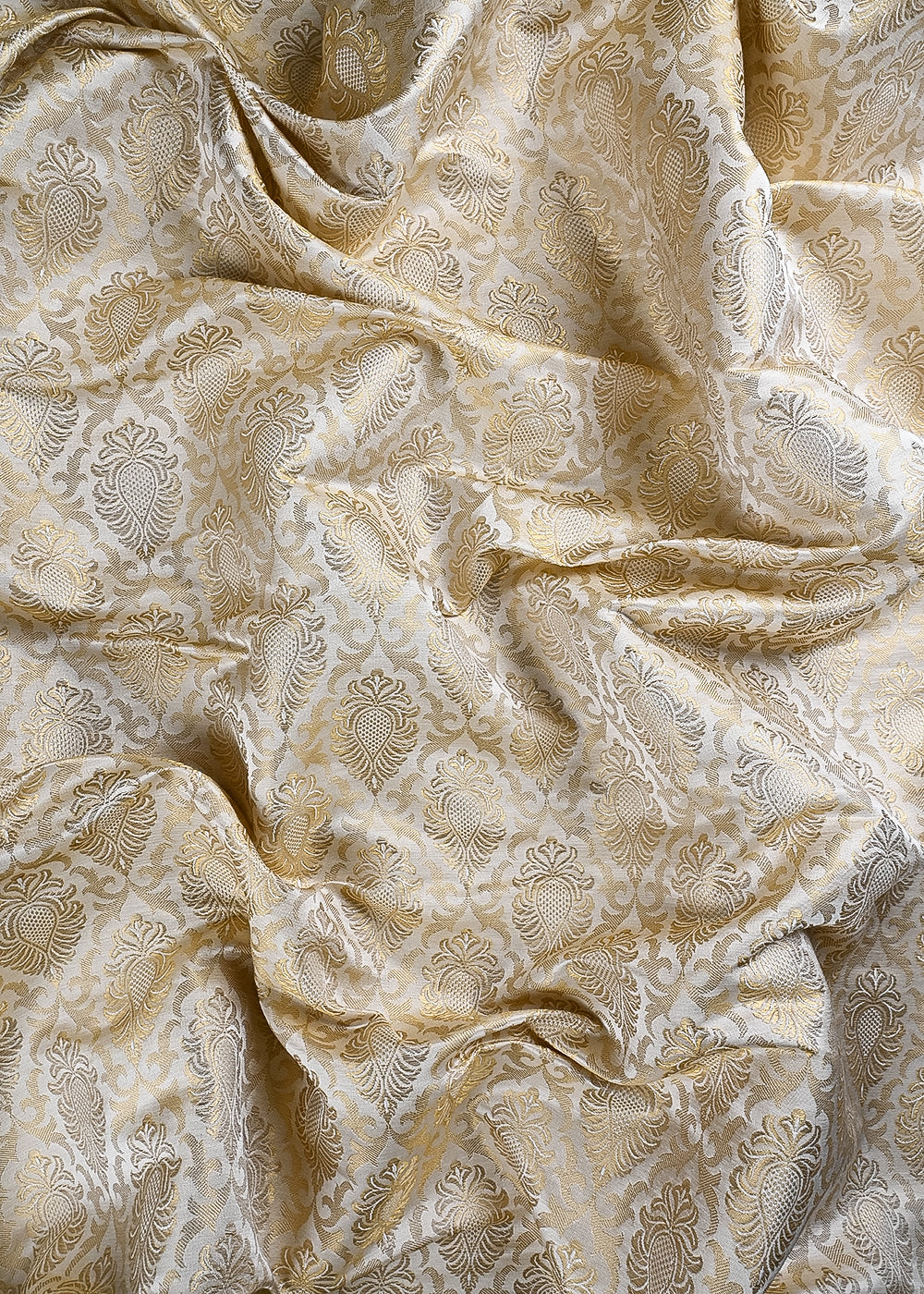 White Dyeable Silk Fabric With All Over Zari And Thread Handloom 24816