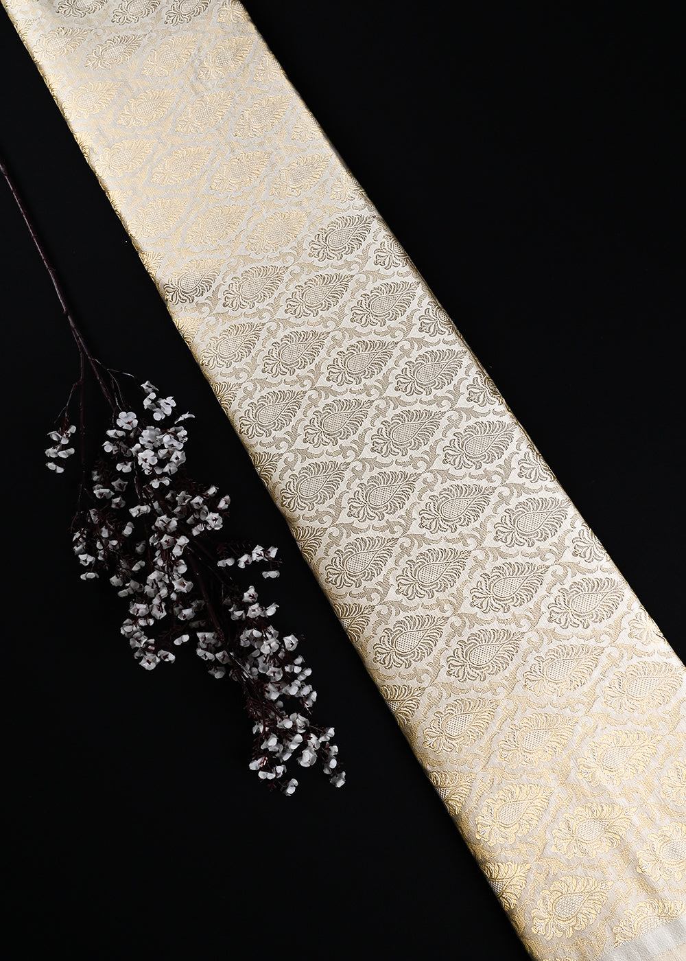 White Dyeable Silk Fabric With All Over Zari And Thread Handloom 24816