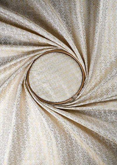 White Dyeable Silk Fabric With All Over Zari And Thread Handloom 24817
