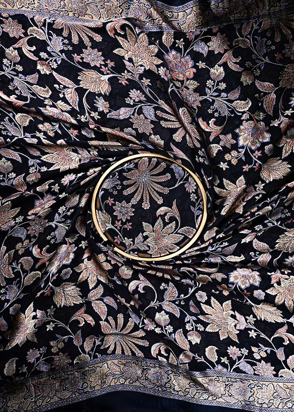 Navy Blue Velvet Brasso Fabric With All Over Abstract Work 24825