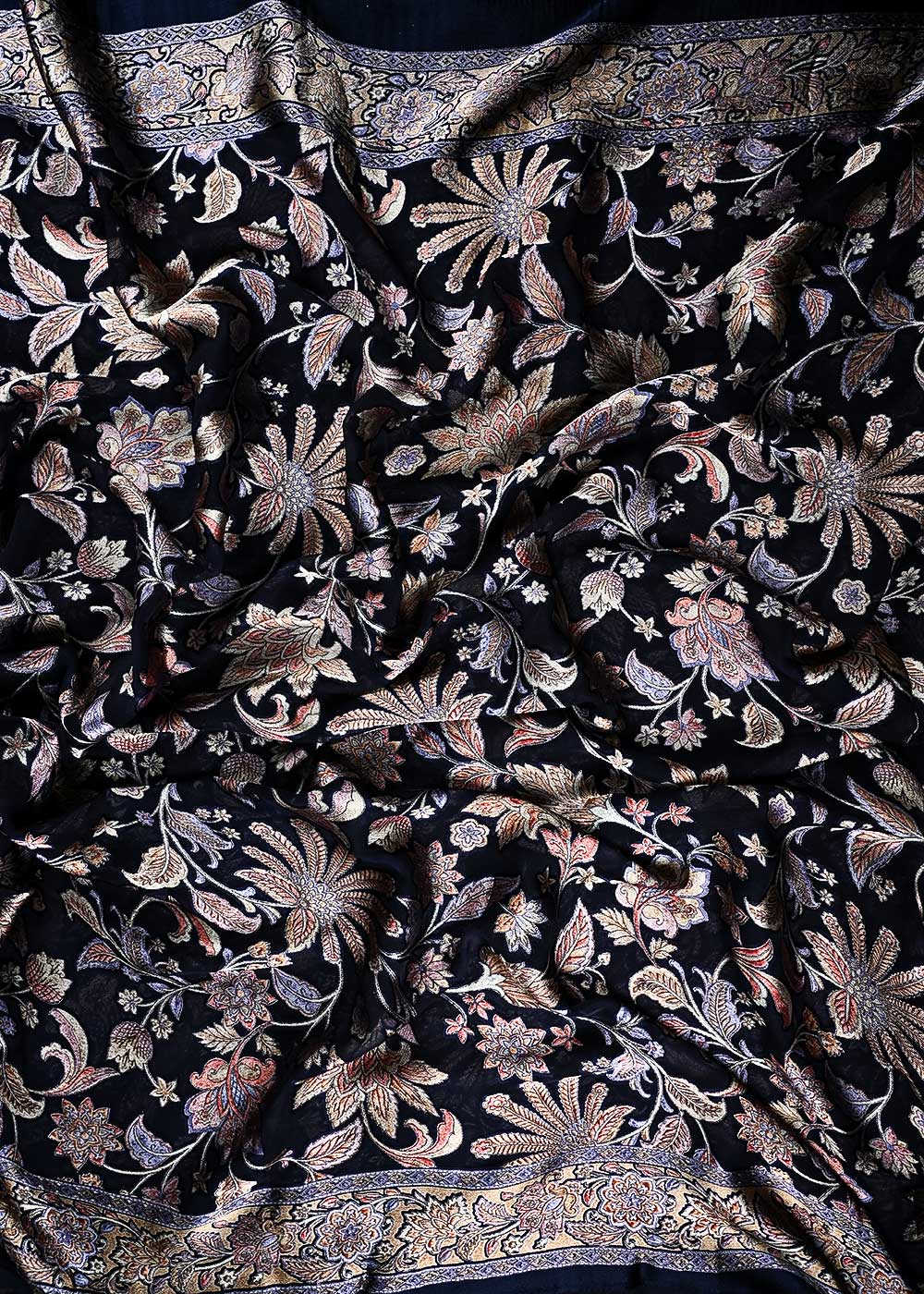 Navy Blue Velvet Brasso Fabric With All Over Abstract Work 24825
