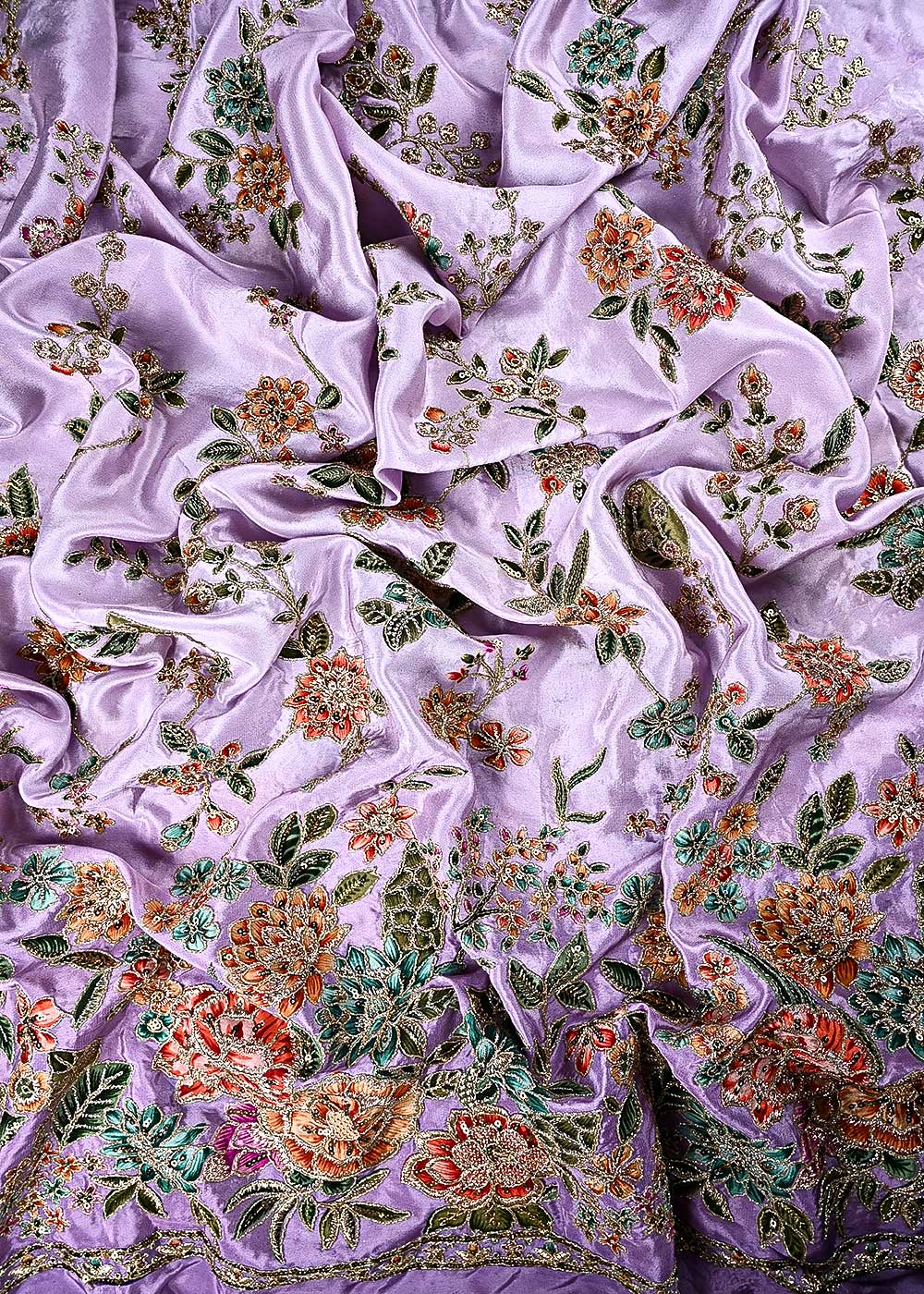Lavender Crepe Fabric With All Over Zari And Sequins With One Side Border 24828