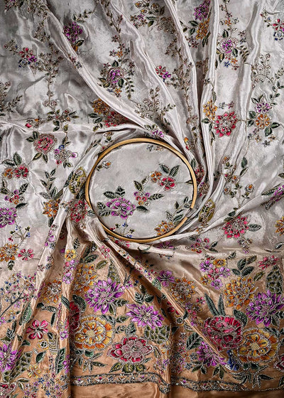 Gold Crepe Fabric With All Over Zari And Sequins With One Side Border 24829