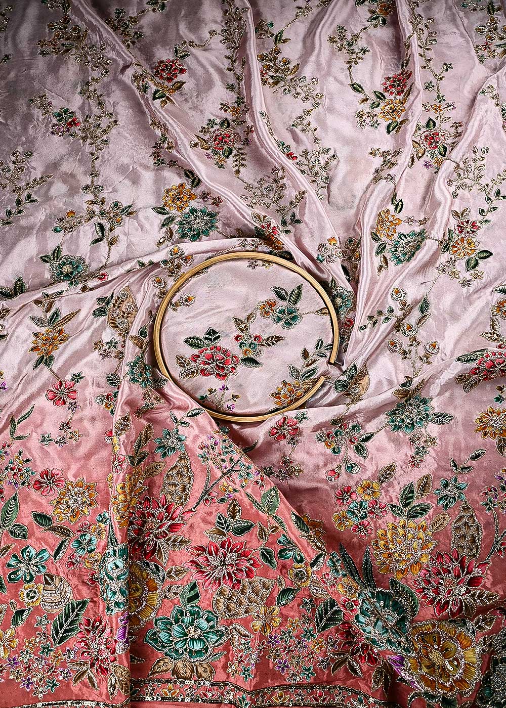 Rust Crepe Fabric With All Over Zari And Sequins With One Side Border 24830