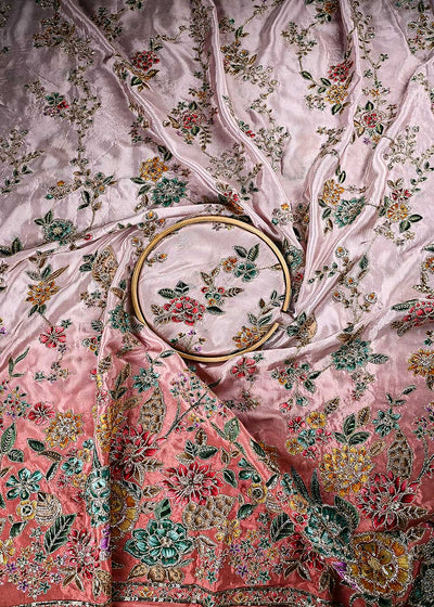 Rust Crepe Fabric With All Over Zari And Sequins With One Side Border 24830