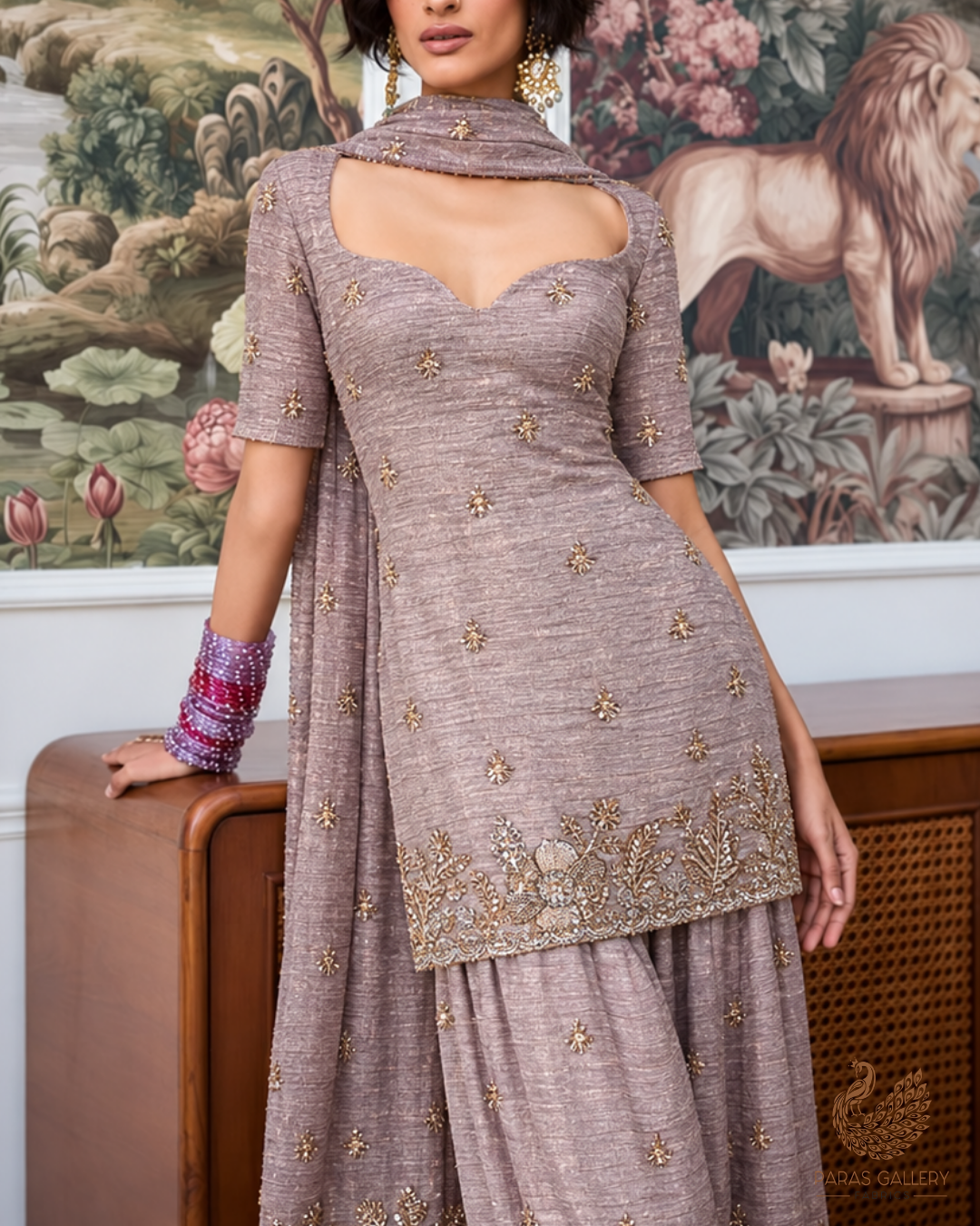 Lavender Crushed Tissue Fabric With All Over Zari, Sequins And Katdana Work With One Side Border 24831