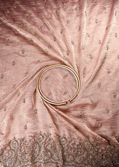 Peach Crushed Tissue Fabric With All Over Zari, Sequins And Katdana Work With One Side Border 24835