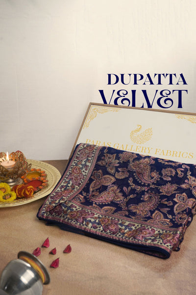 Navy Blue Velvet Brasso Dupatta All Over Abstract Work 24840
