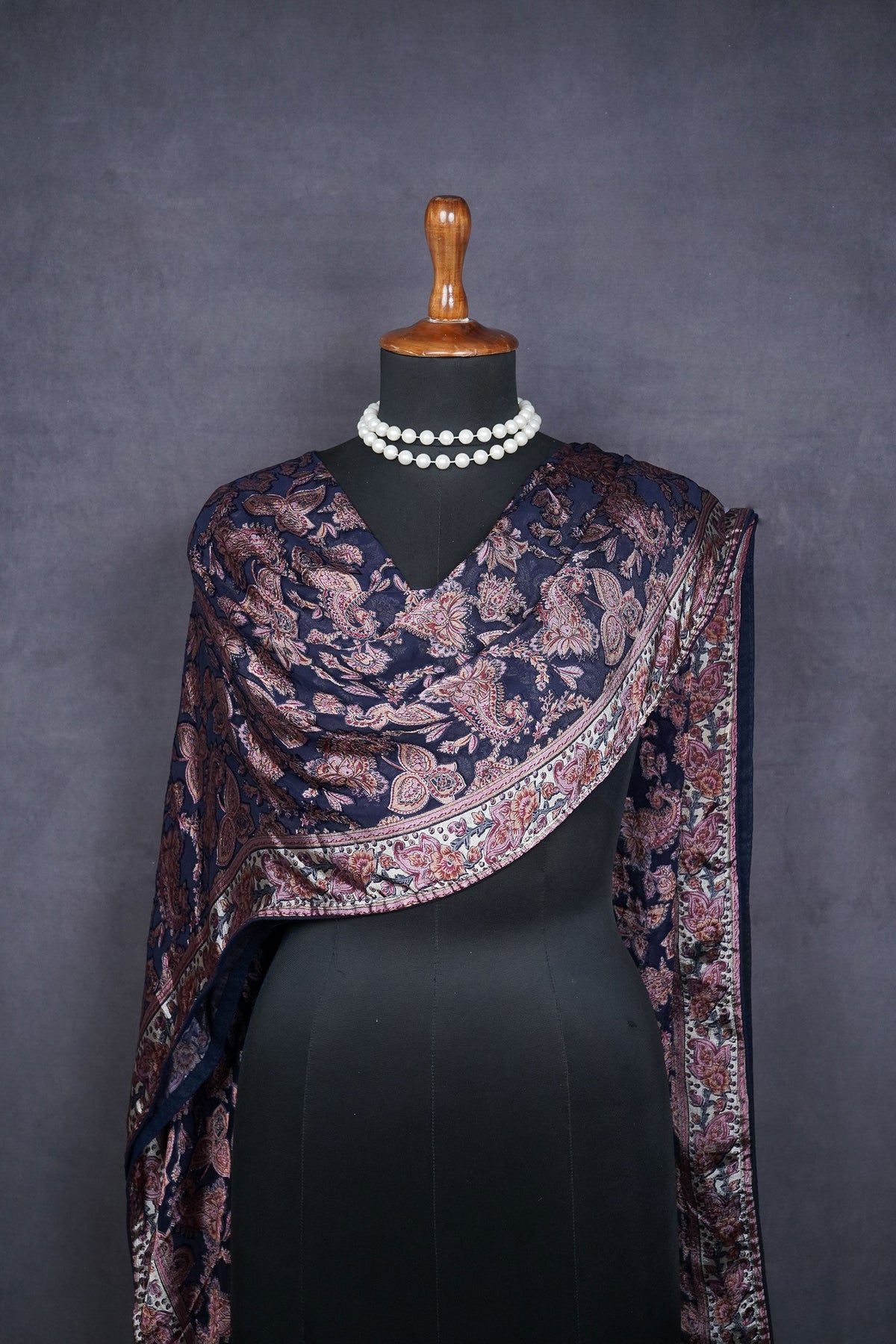 Navy Blue Velvet Brasso Dupatta All Over Abstract Work 24840